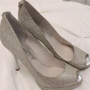 Michael Kors Silver Sparkle Open Toe Heels